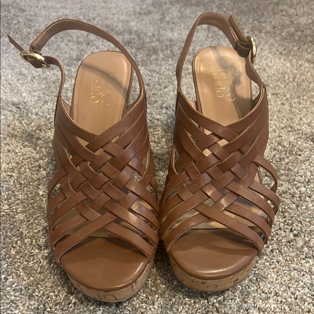 Franco Sarto Brown Woven Leather Wedges